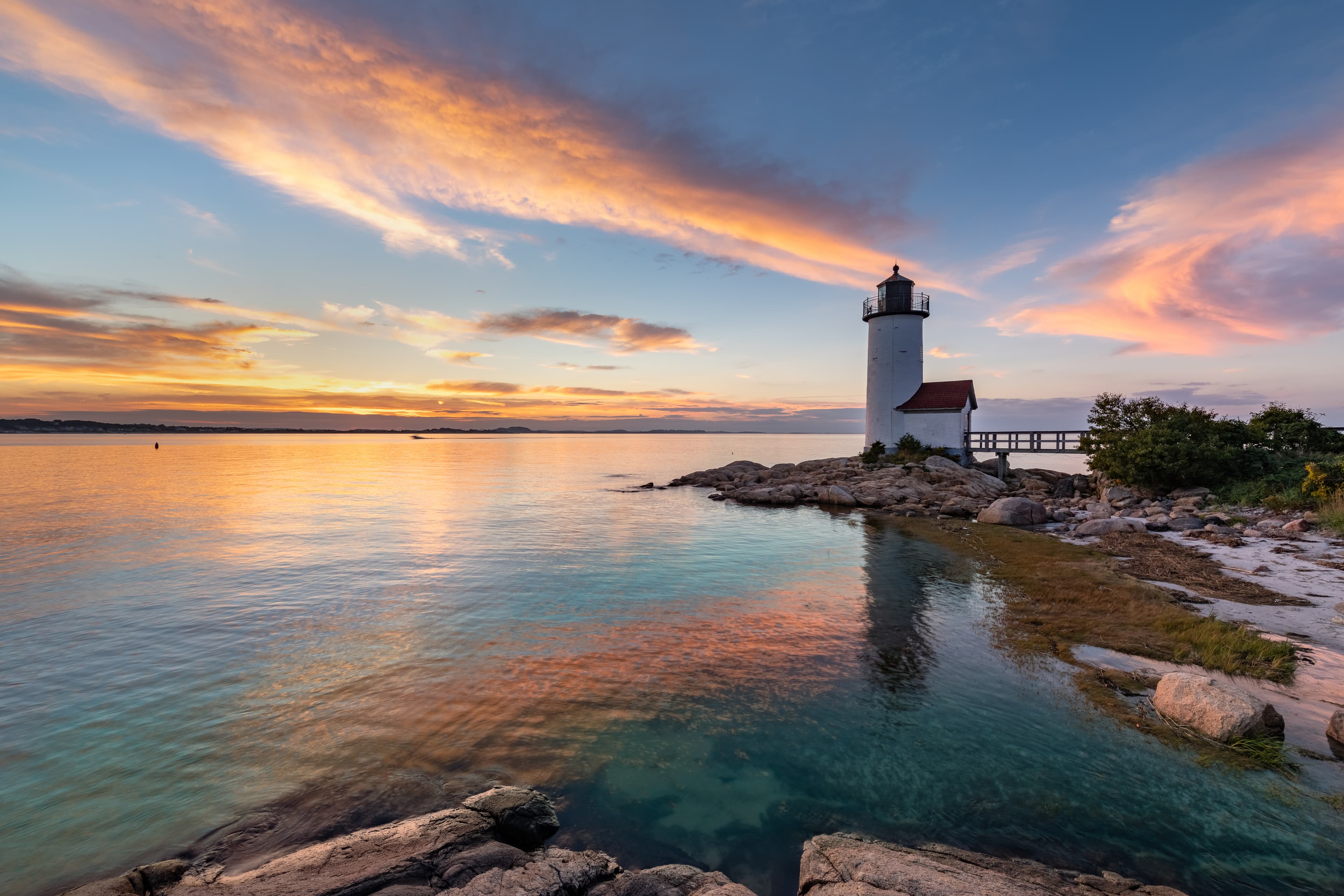 Annisquam Lighthouse at sunset on Cape Ann