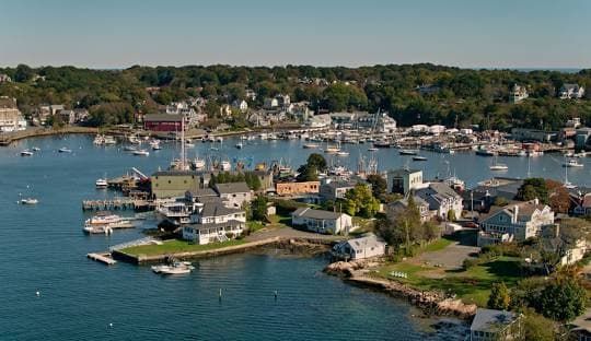Aerial view of Gloucester Harbor and the city neighborhoods